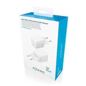 AISENS Cargador GAN 35w, 1xUSB-C PD3.0 QC4.0 Blanco
