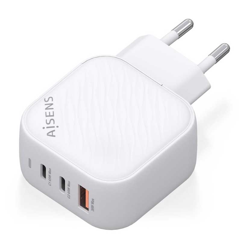 AISENS cargador Gan 65W, 2xUSB-C PD3.0 QC4.0, 1xUSB-A QC3.0, Blanco - Imagen 4