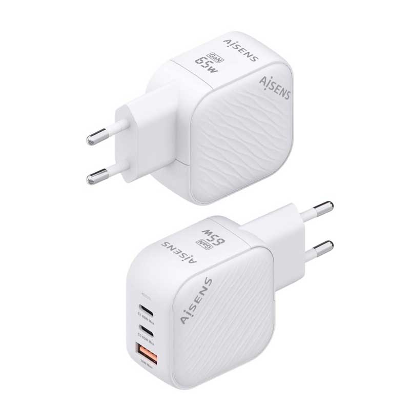 AISENS cargador Gan 65W, 2xUSB-C PD3.0 QC4.0, 1xUSB-A QC3.0, Blanco - Imagen 3