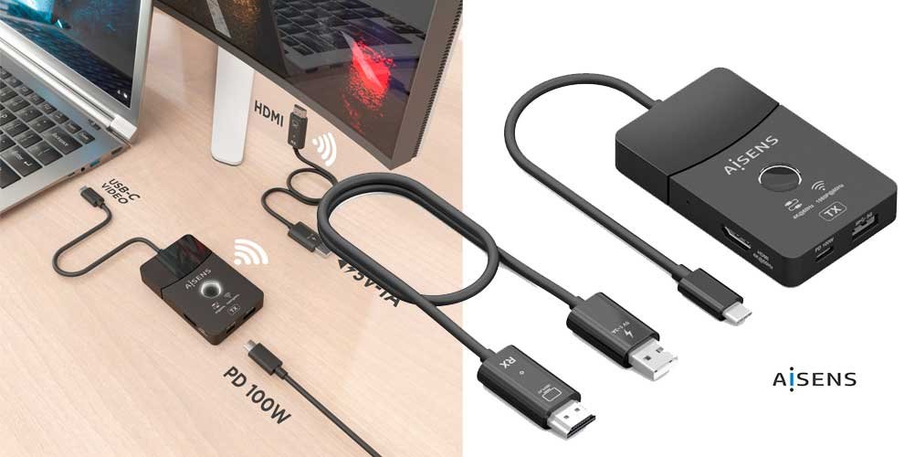 AISENS presenta su Docking USB-C a HDMI inalámbrico con alcance de 30 m y carga PD 100 W, pensado para salas de reuniones y puestos flexibles
