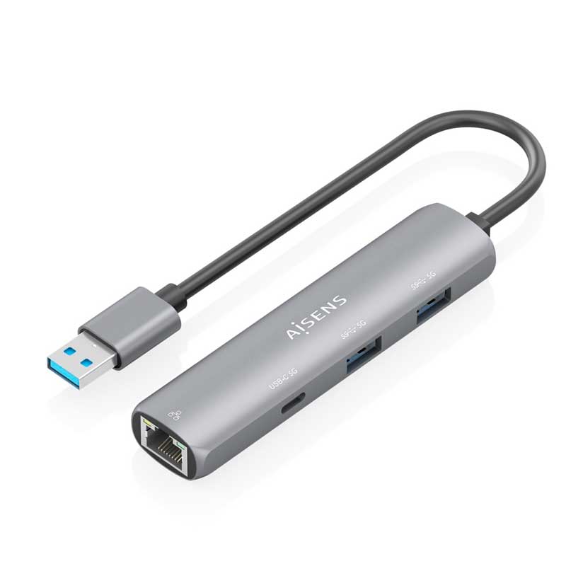 AISENS Dock USB-A a Ethernet Gigabit + Hub 1xUSB-C 2xUSB-A 15cm